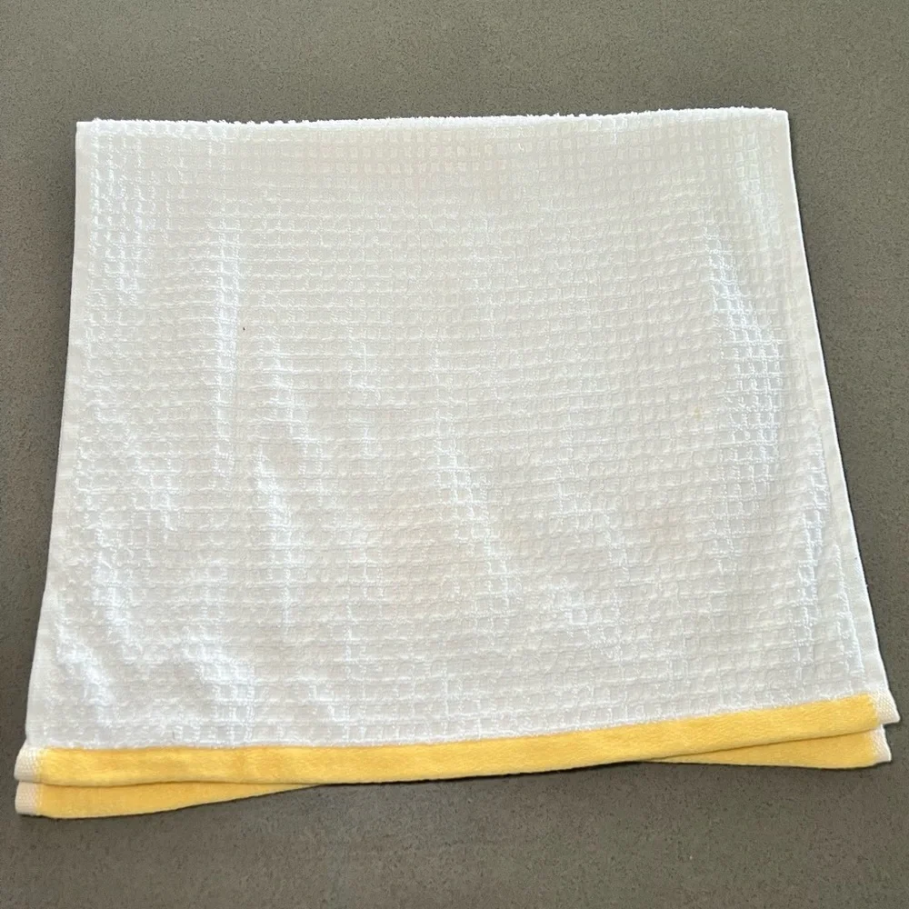 LA PATISSERIE Lemon Kitchen Towel Pot Holder Set Turkish Cotton Waffle White 2Pc